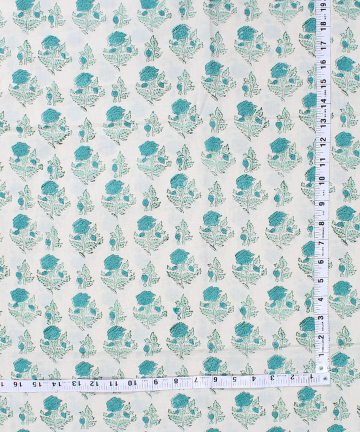 2.5m Cream green handblock print cotton kurta cut piece