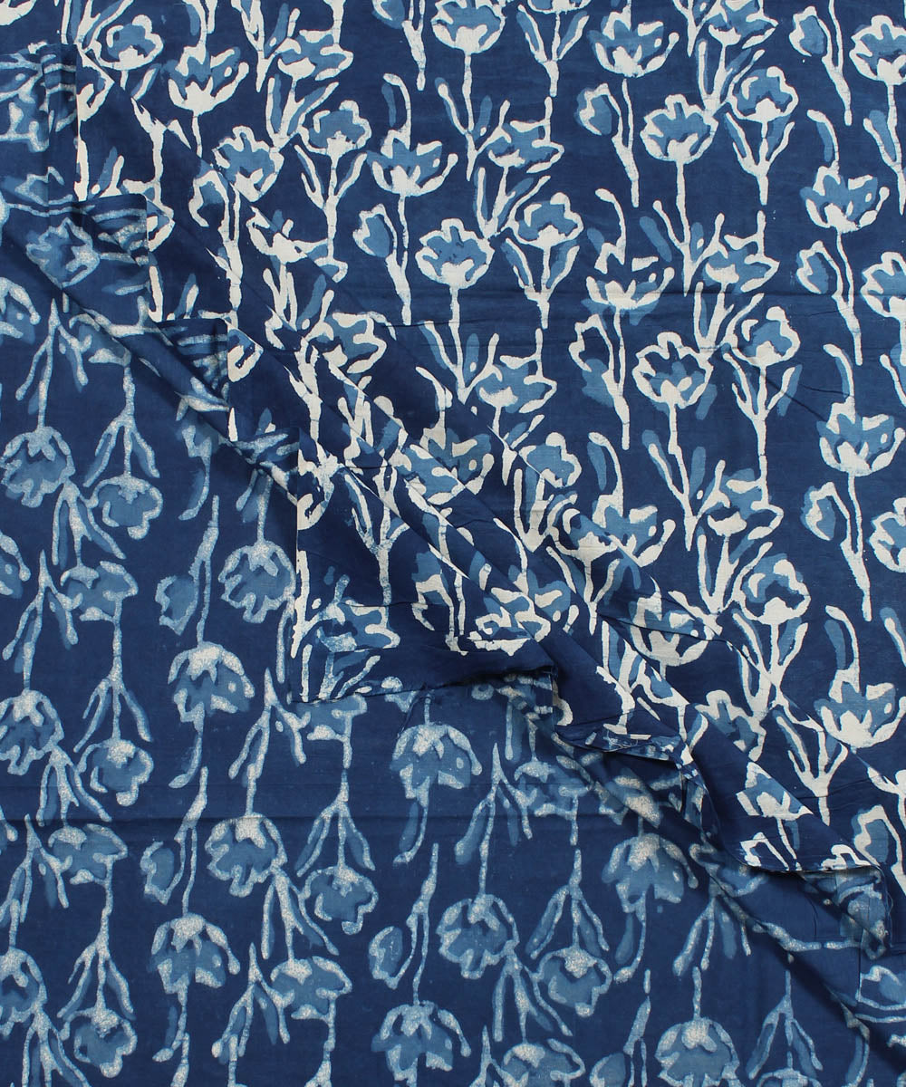 2.5m Indigo handblock print cotton kurta cut piece