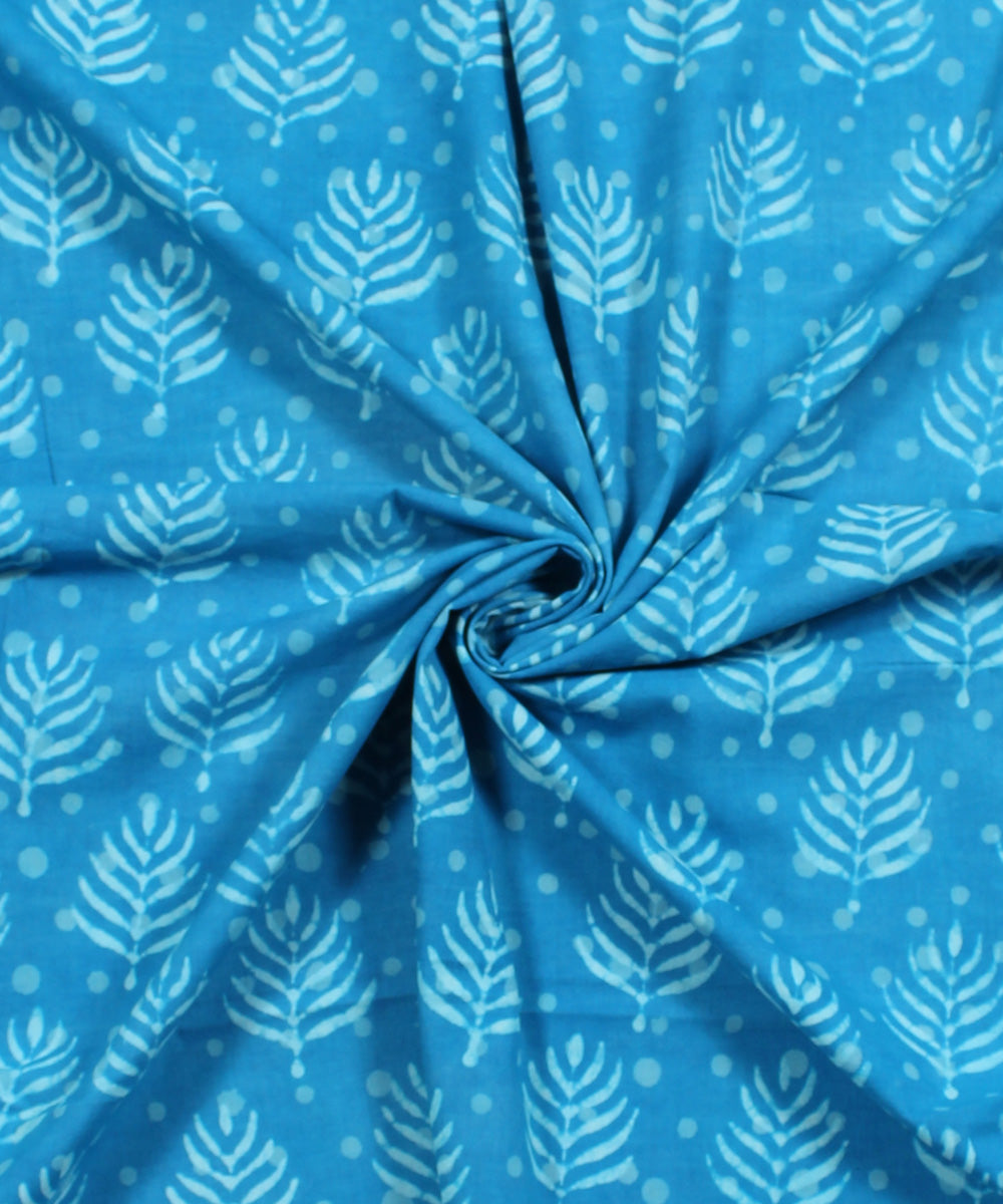2.5m Sky blue handblock print cotton kurta cut piece