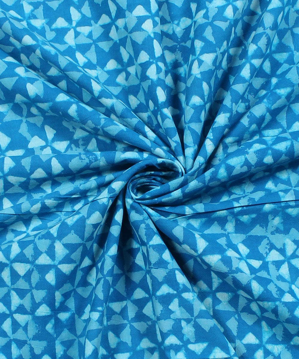2.5m Sky blue hand block print cotton kurta cut piece