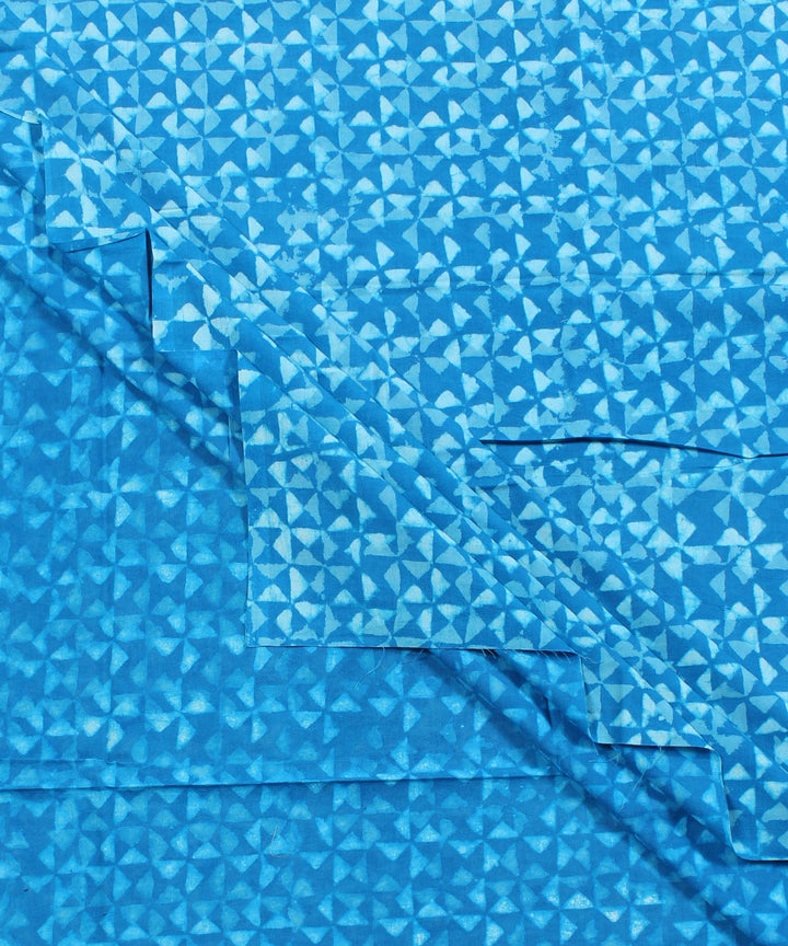 2.5m Sky blue hand block print cotton kurta cut piece