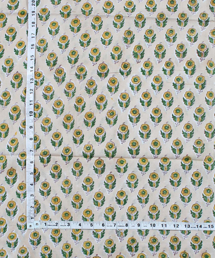 2.5m Beige green handblock print cotton kurta cut piece