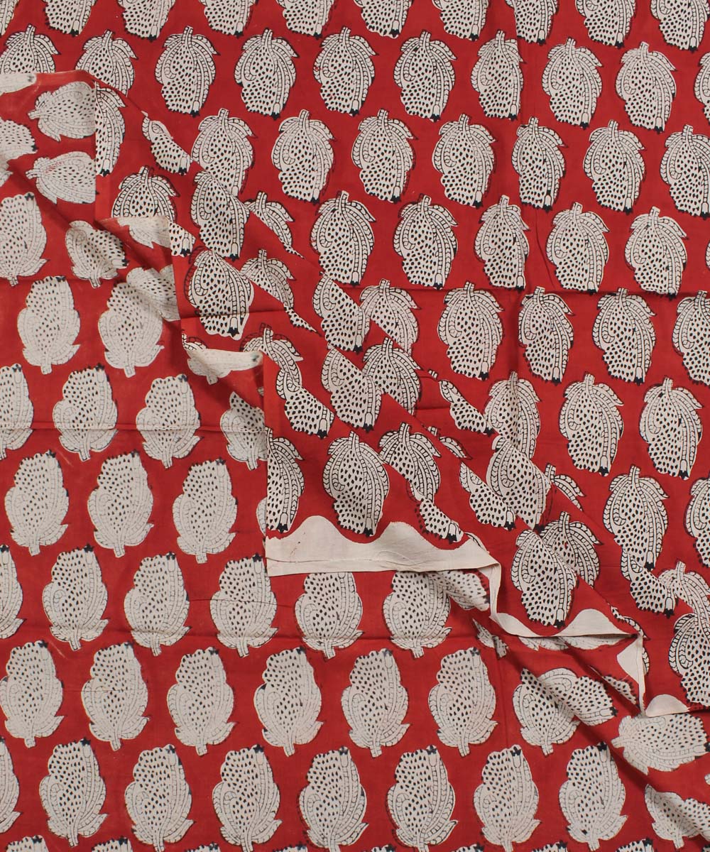 2.5m Red white handblock print cotton kurta cut piece