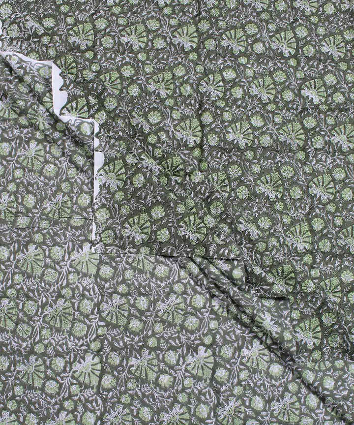 2.5m Olive green handblock printed cotton kurta material