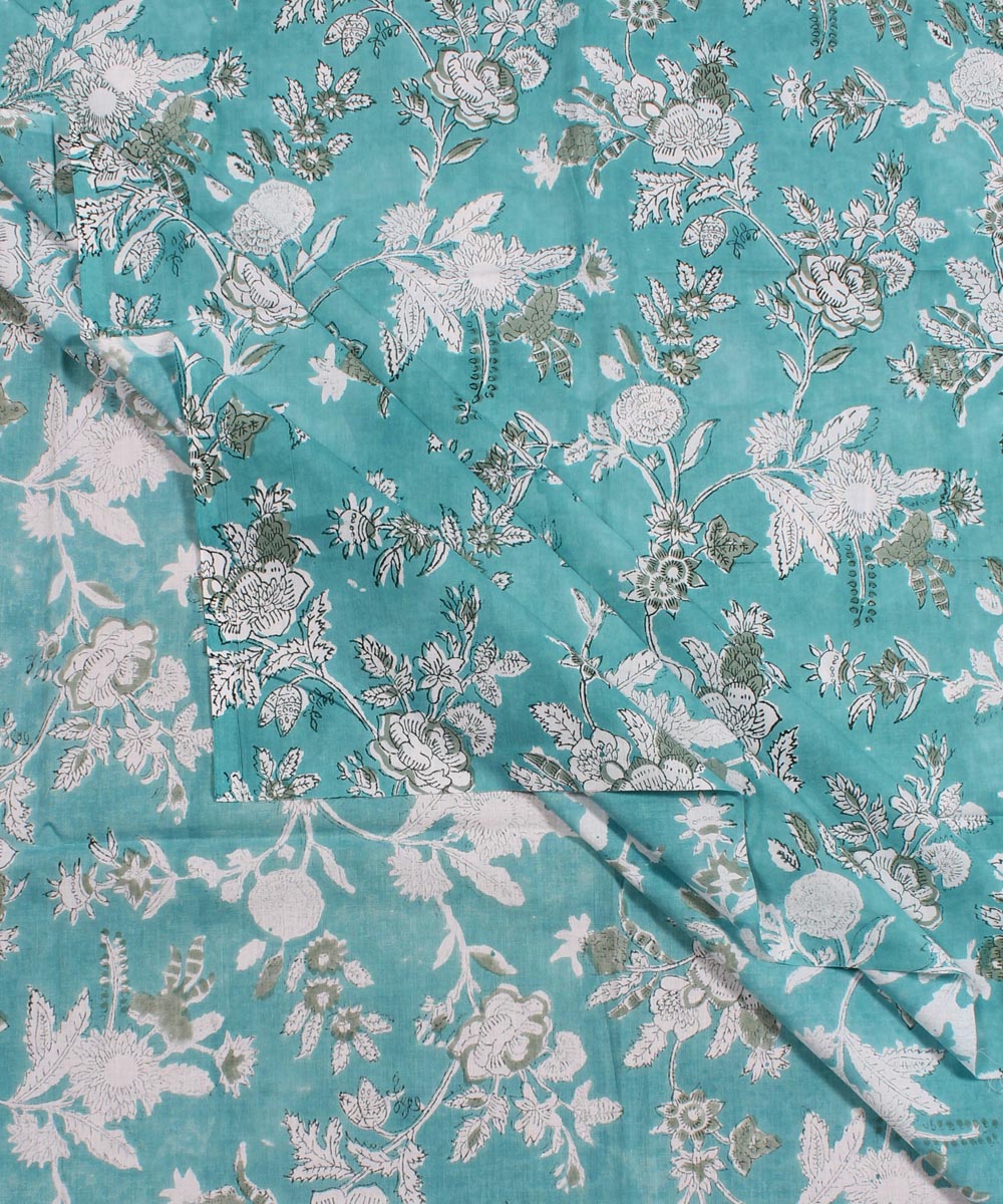 2.5m Sky blue handblock printed cotton kurta material