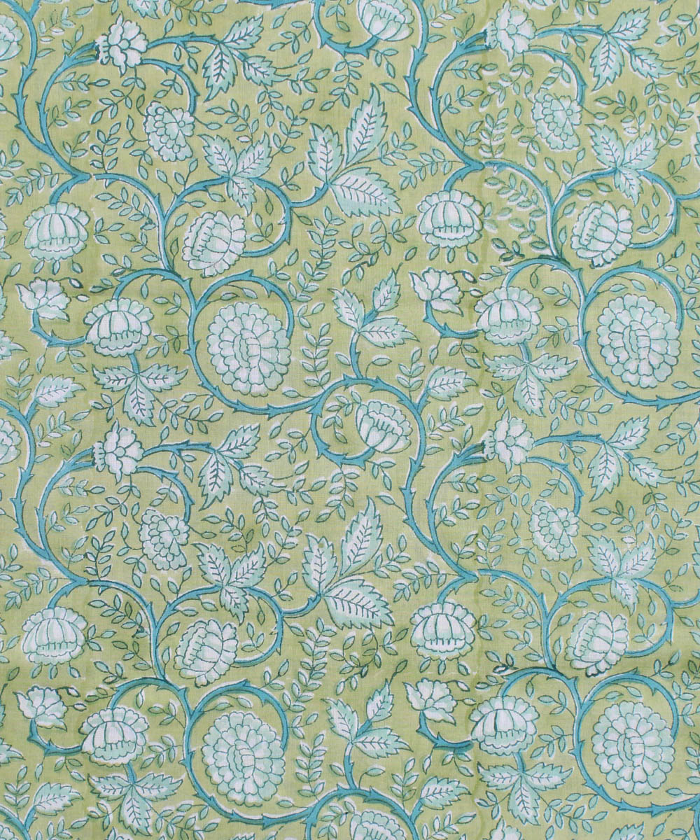 2.5m Cyan green  blue handblock print cotton kurta material
