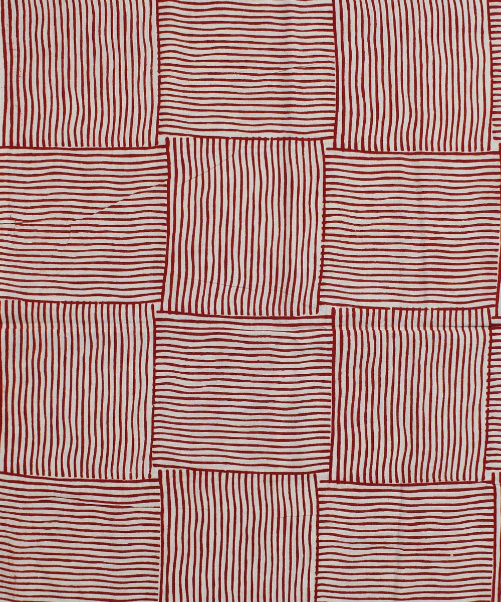 2.5m White red strips handblock print cotton kurta material