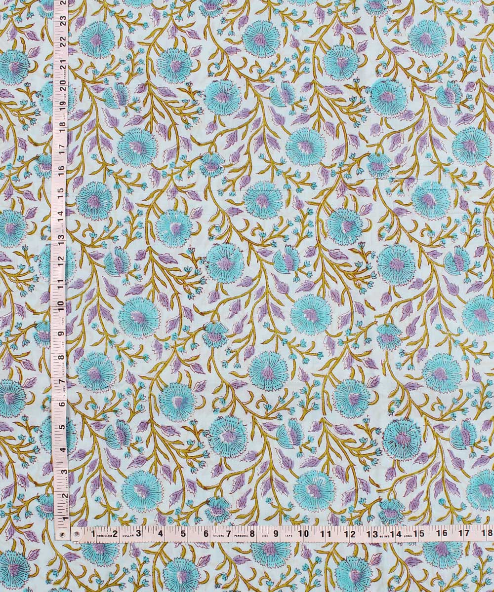 2.5m Sky blue handblock print cotton kurta material