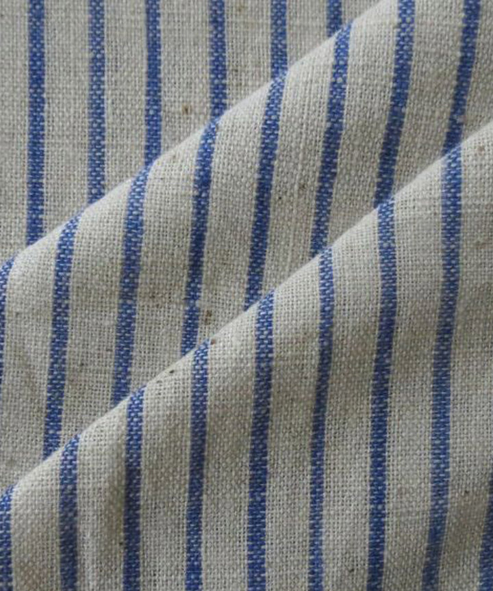 Sky blue and cream stripes cotton handspun handwoven fabric