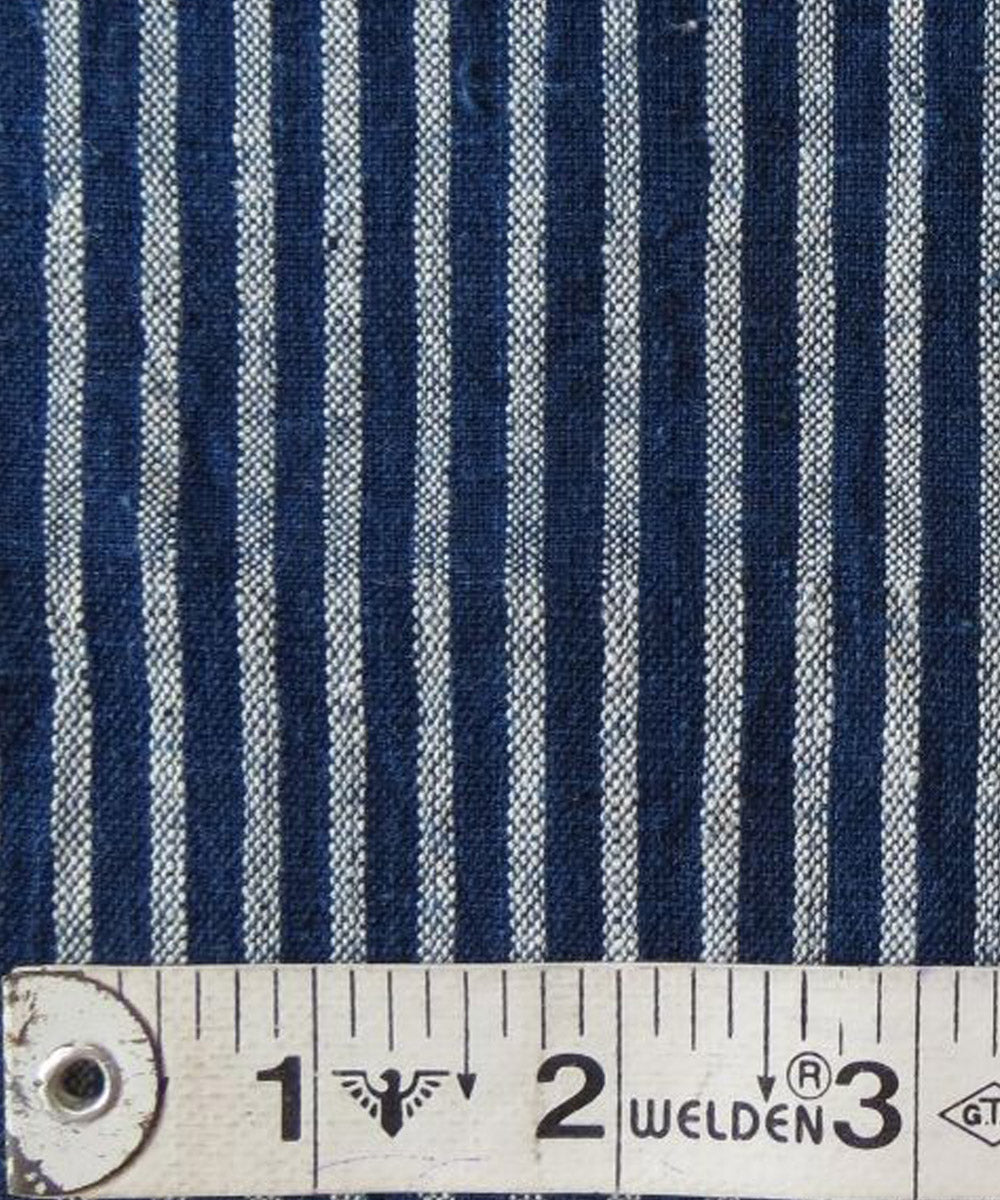 Indigo white stripes handwoven handspun handwoven cotton fabric