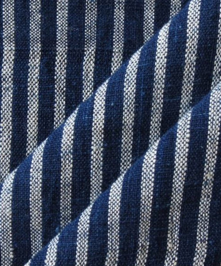 Indigo white stripes handwoven handspun handwoven cotton fabric