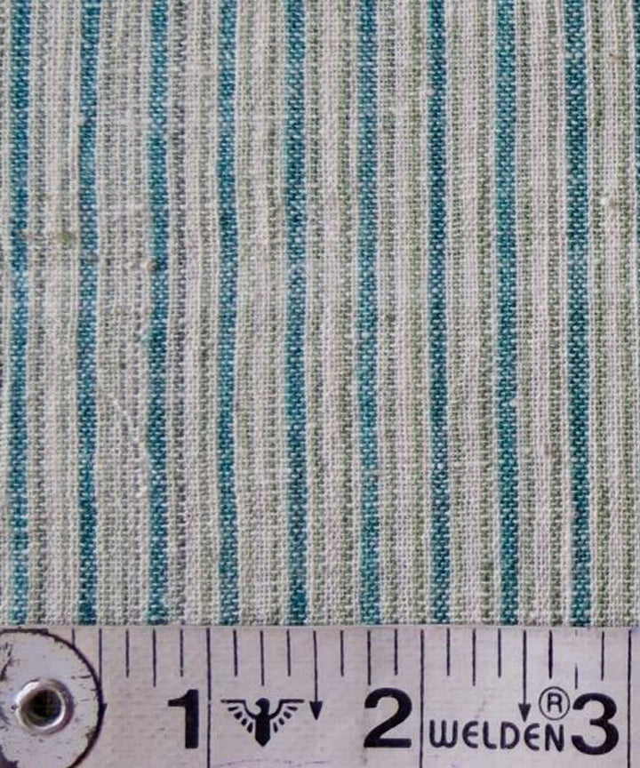 Cyan green stripes handwoven handspun handwoven cotton fabric