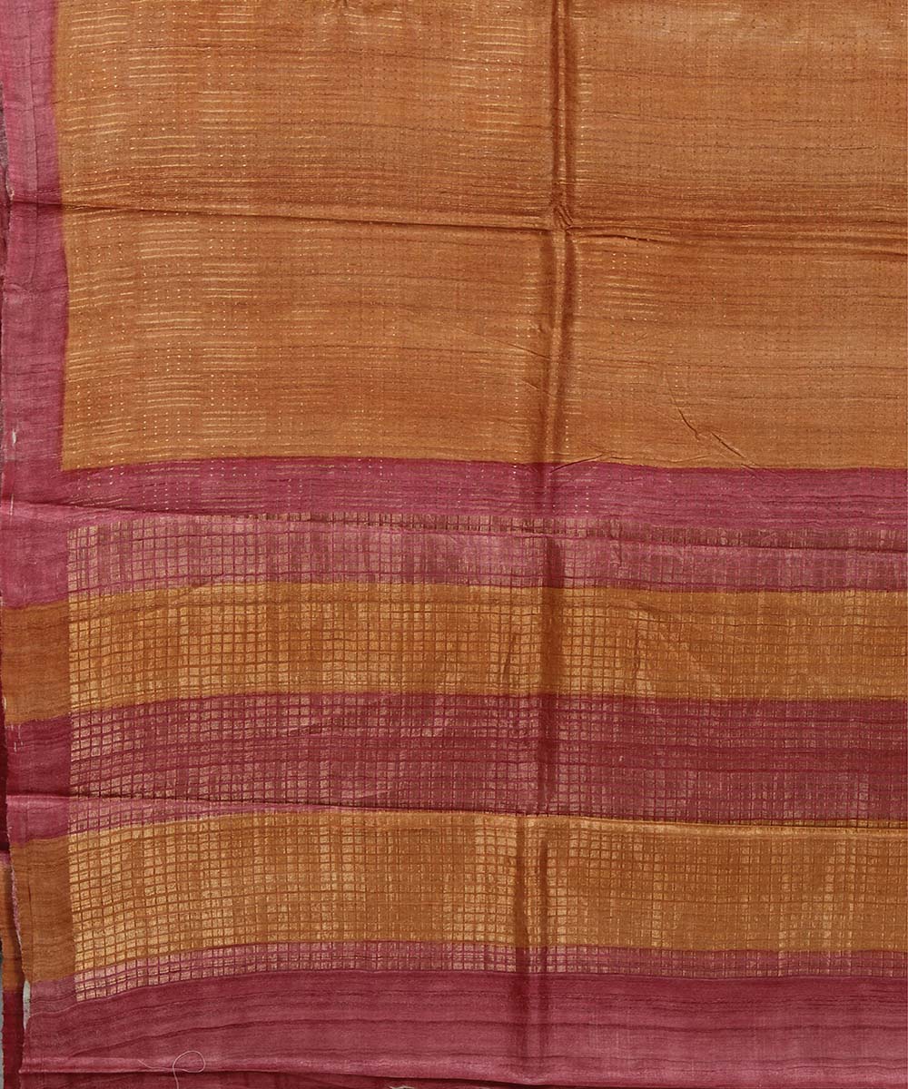 Orange peach stripes handwoven kosa tussar silk saree