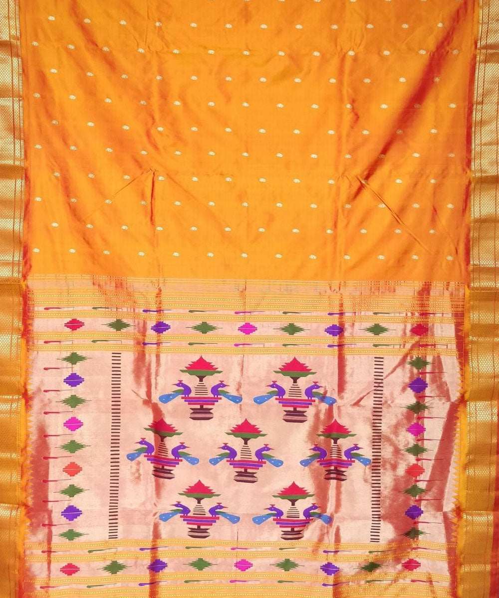 Yellow hand loom silk paithani saree