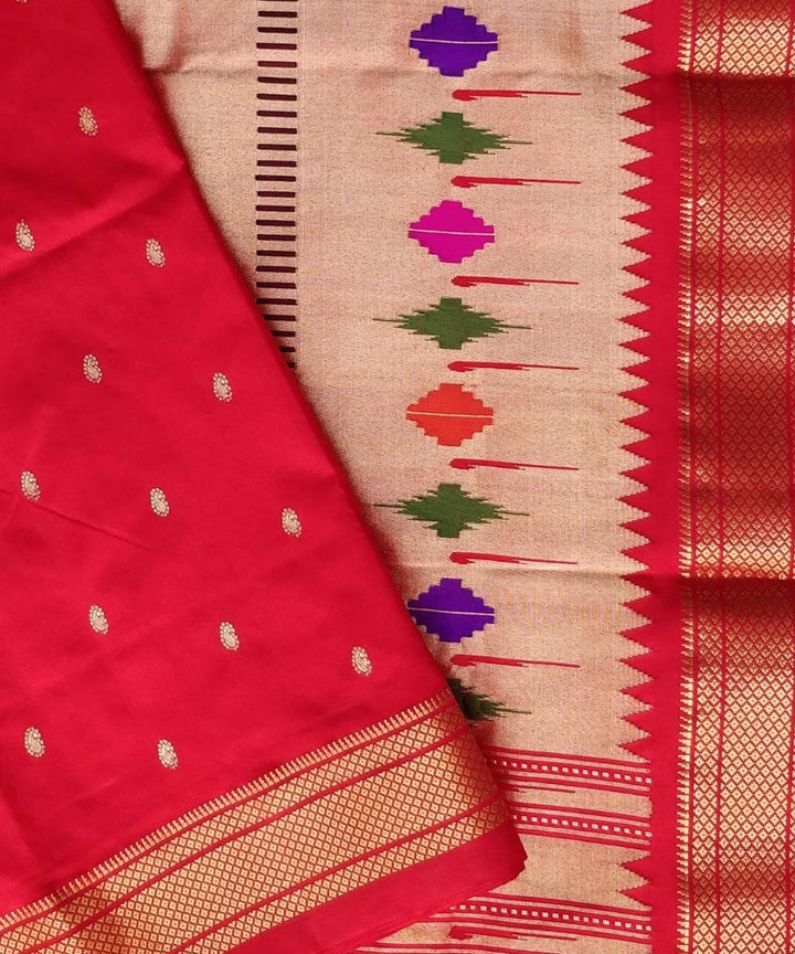 Red handwoven silk paithani saree