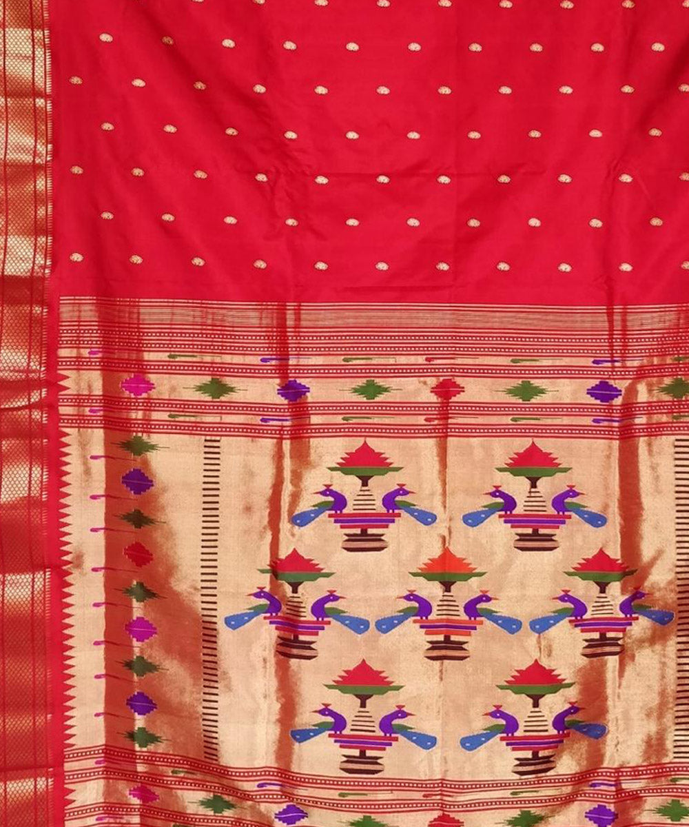 Red handwoven silk paithani saree