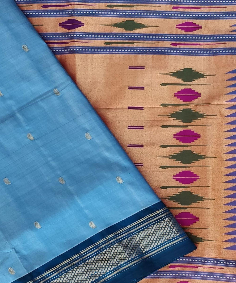 Turquoise blue handwoven silk paithani saree