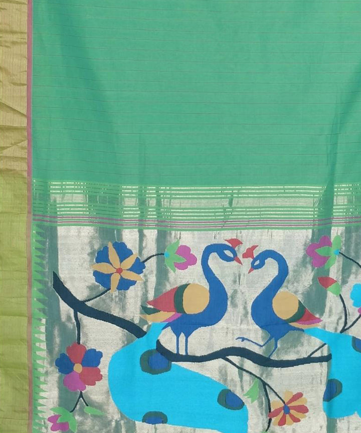 Light green handwoven cotton paithani saree