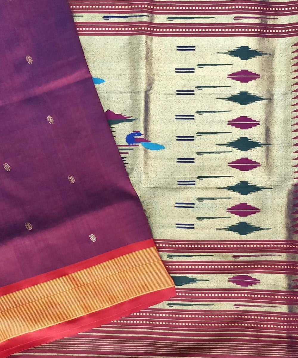 Purple hand woven cotton paithani saree