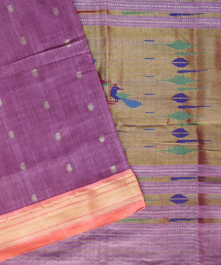 Purple handloom cotton paithani saree
