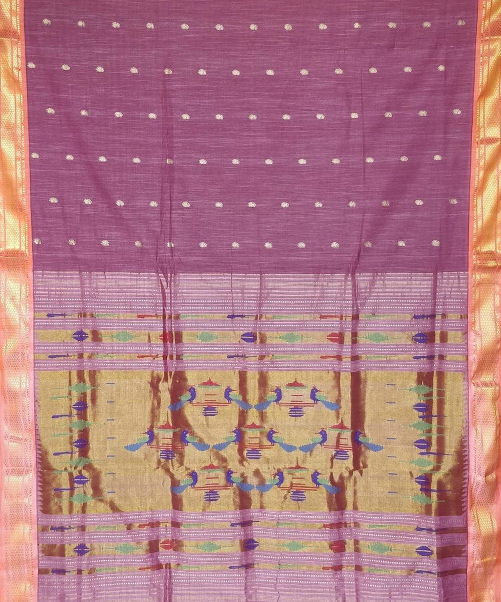 Purple handloom cotton paithani saree