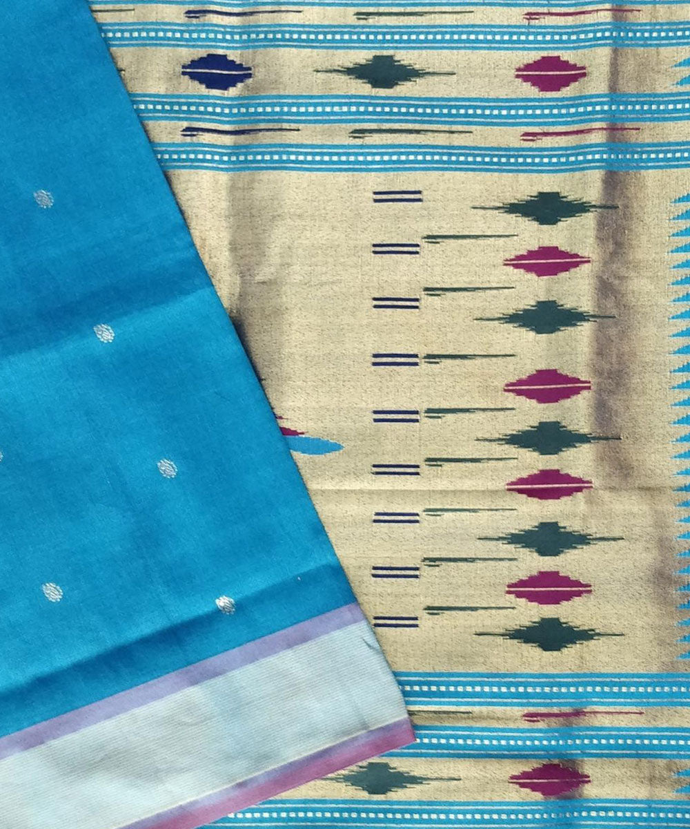Sky blue hand woven cotton paithani saree