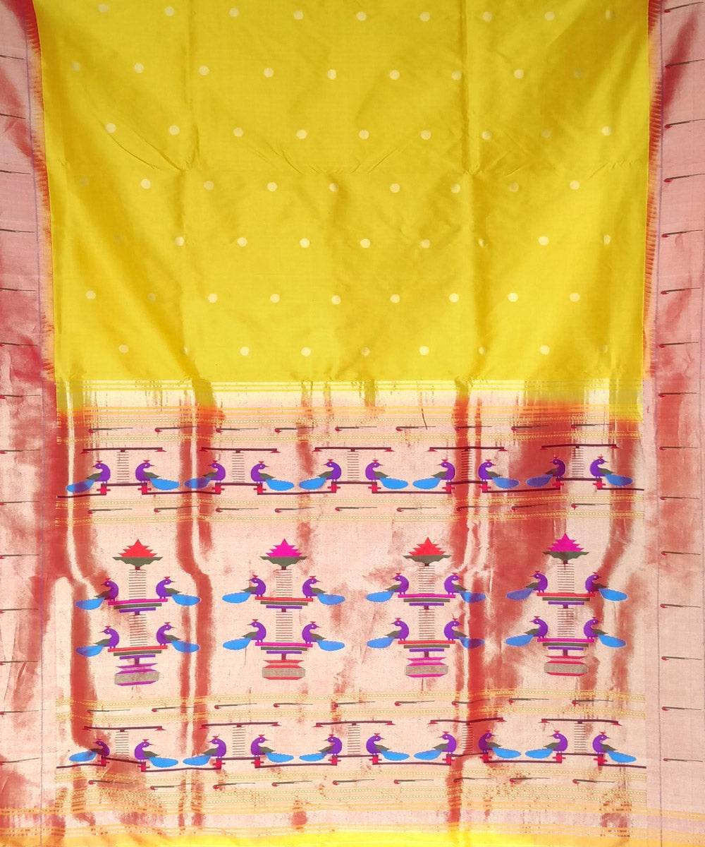 Yellow muniya border silk paithani