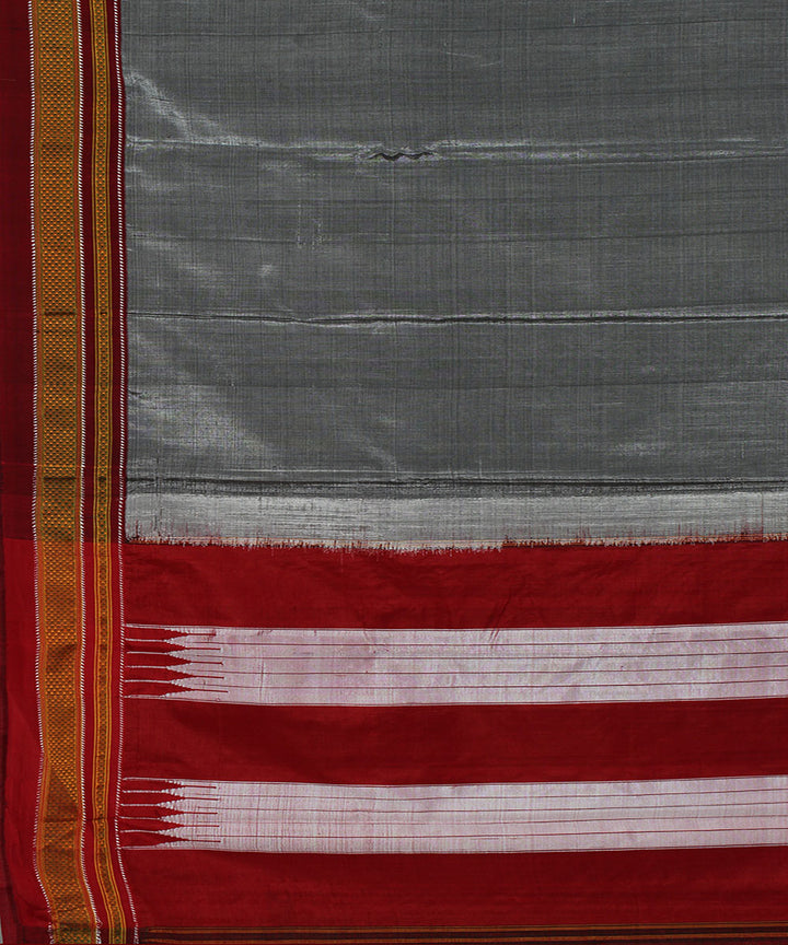Grey red art silk handwoven chikki paras ilkal saree