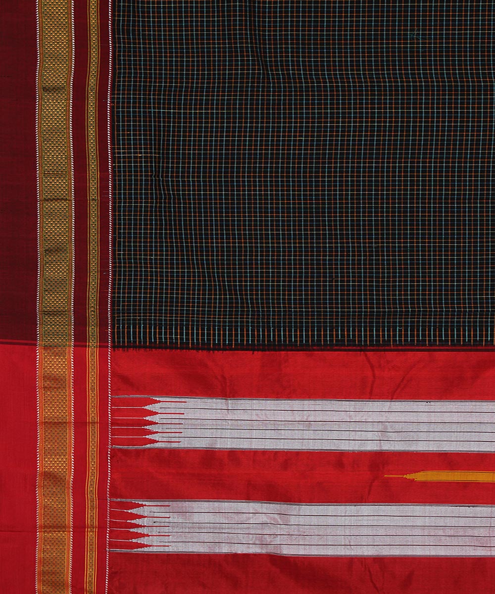 Black checks art silk and cotton handwoven chikki paras ilkal saree
