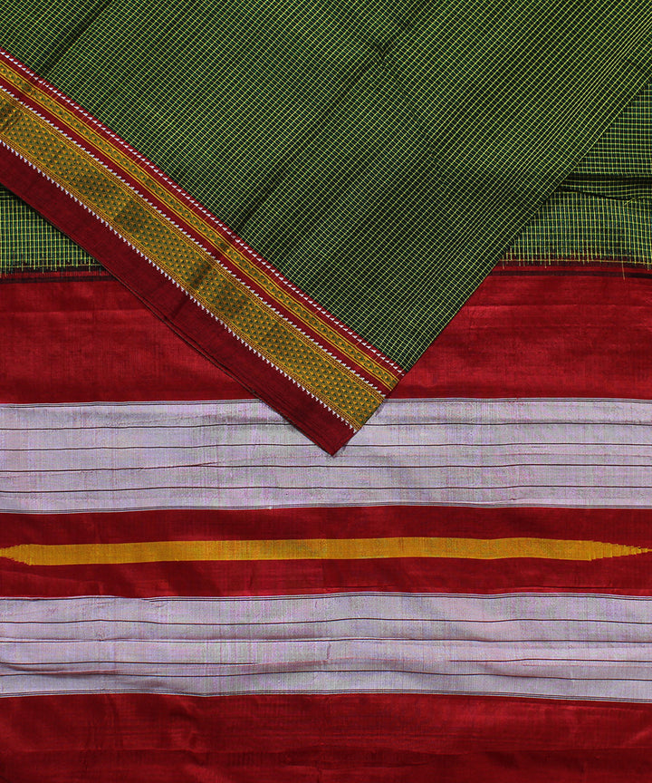 Lime green checks art silk handwoven chikki paras ilkal saree