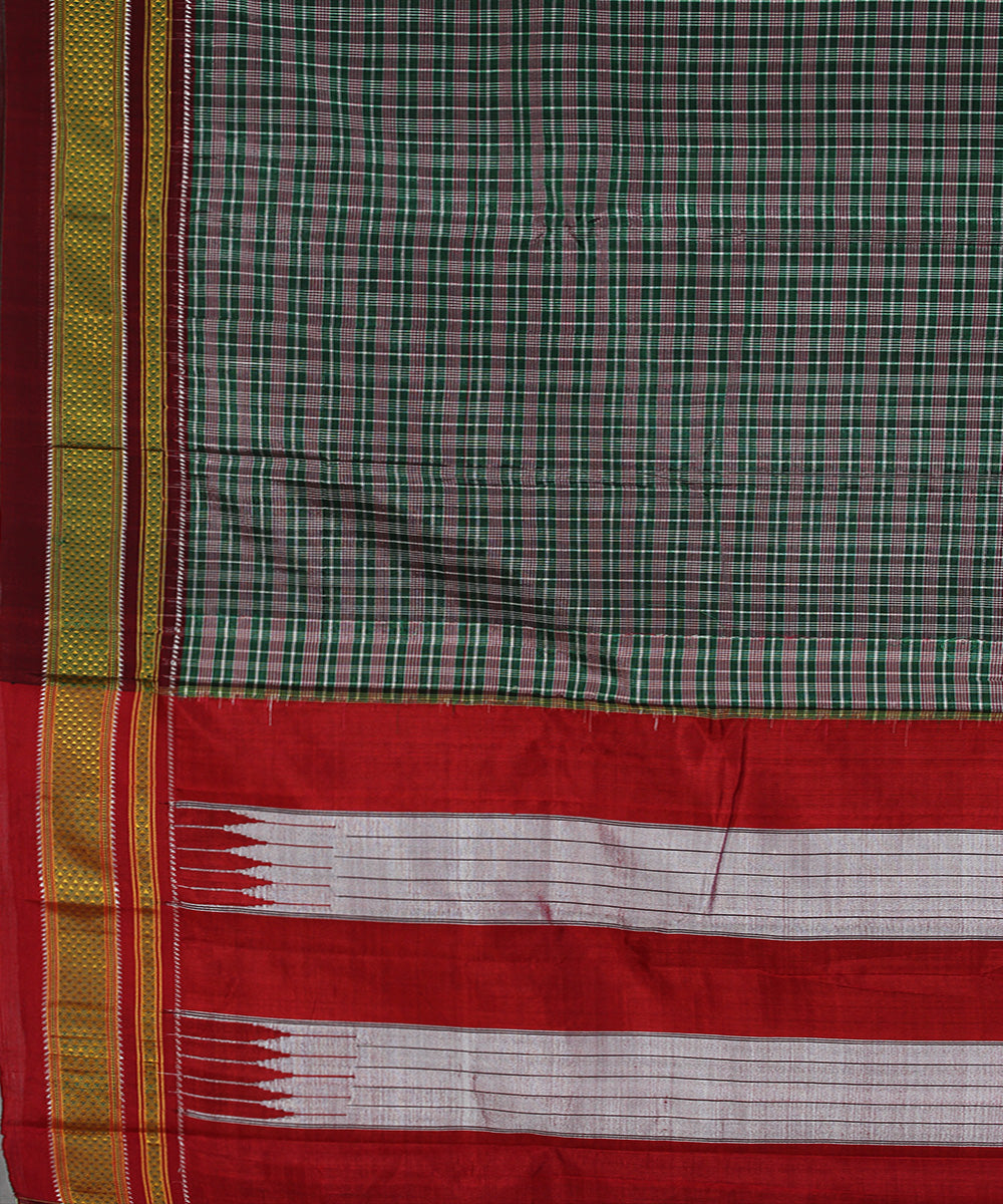Green white pink checks art silk handwoven chikki paras ilkal saree