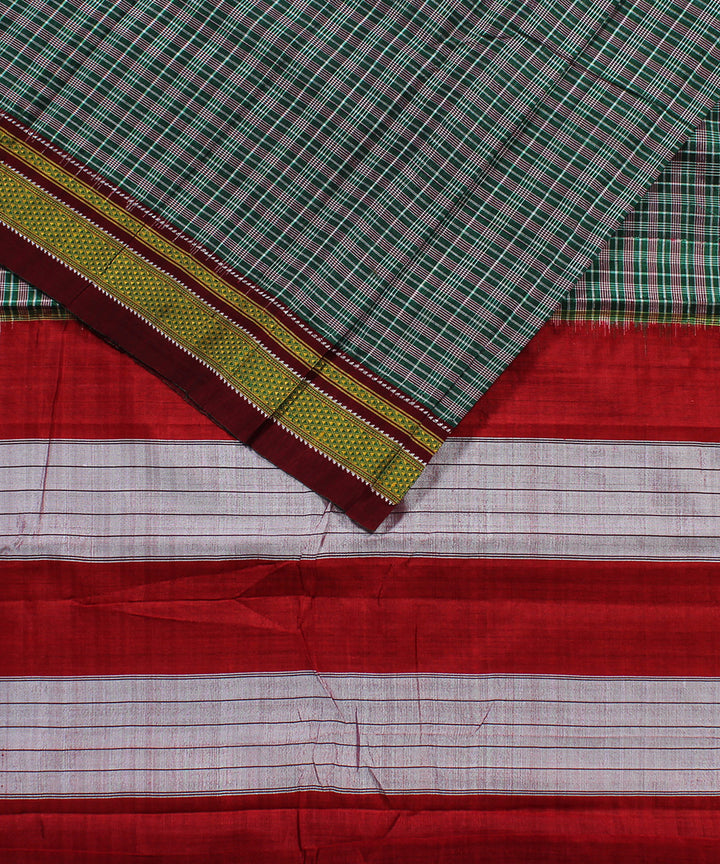 Green white pink checks art silk handwoven chikki paras ilkal saree