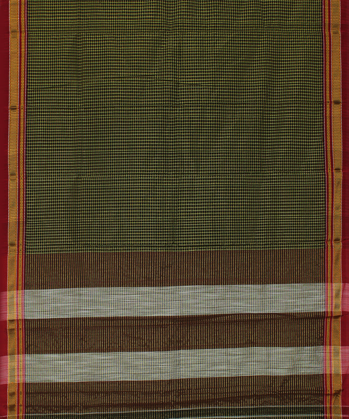 Black green checks art silk cotton handloom chikki paras ilkal saree