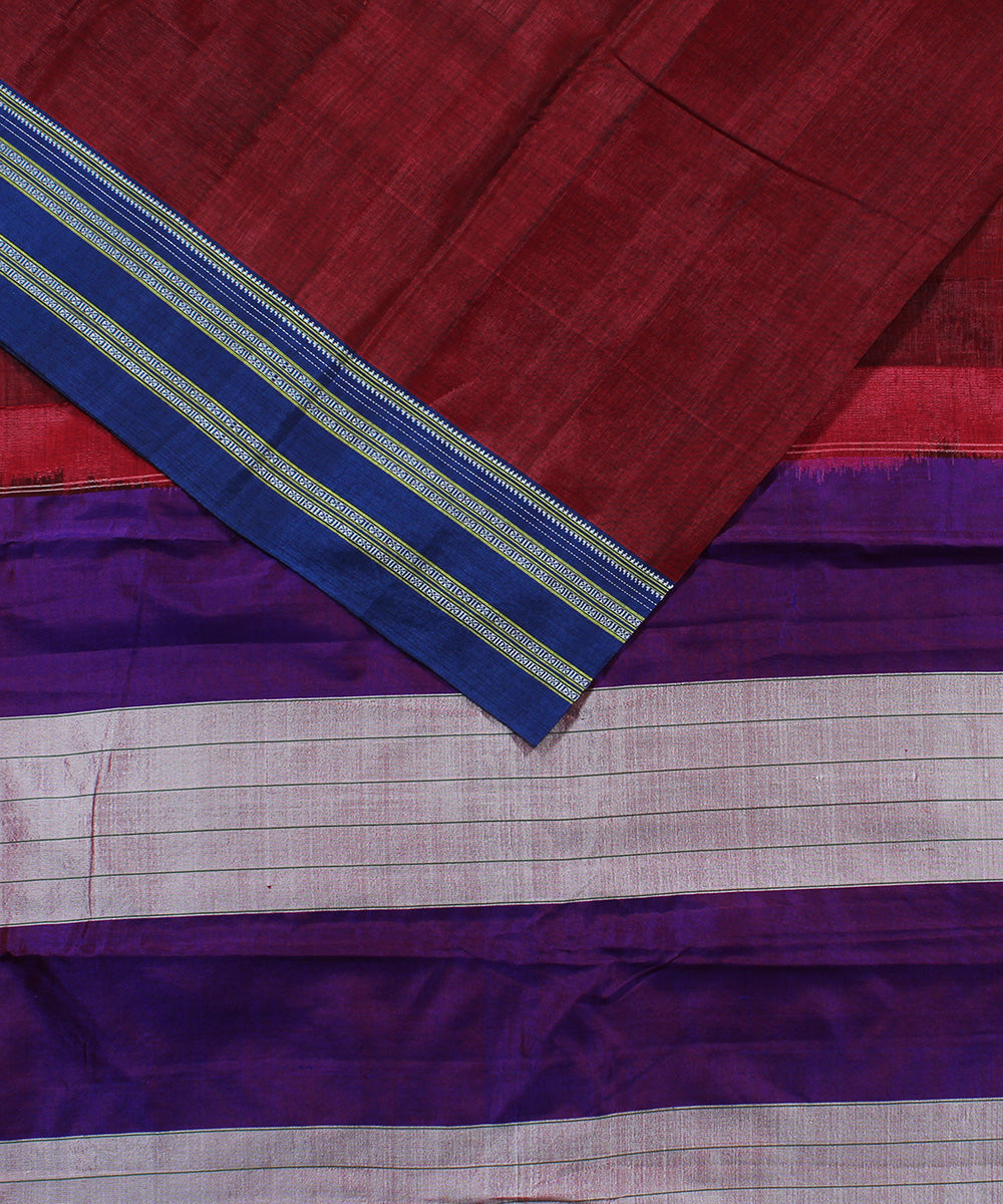 Maroon blue art silk handwoven gayathri ilkal saree