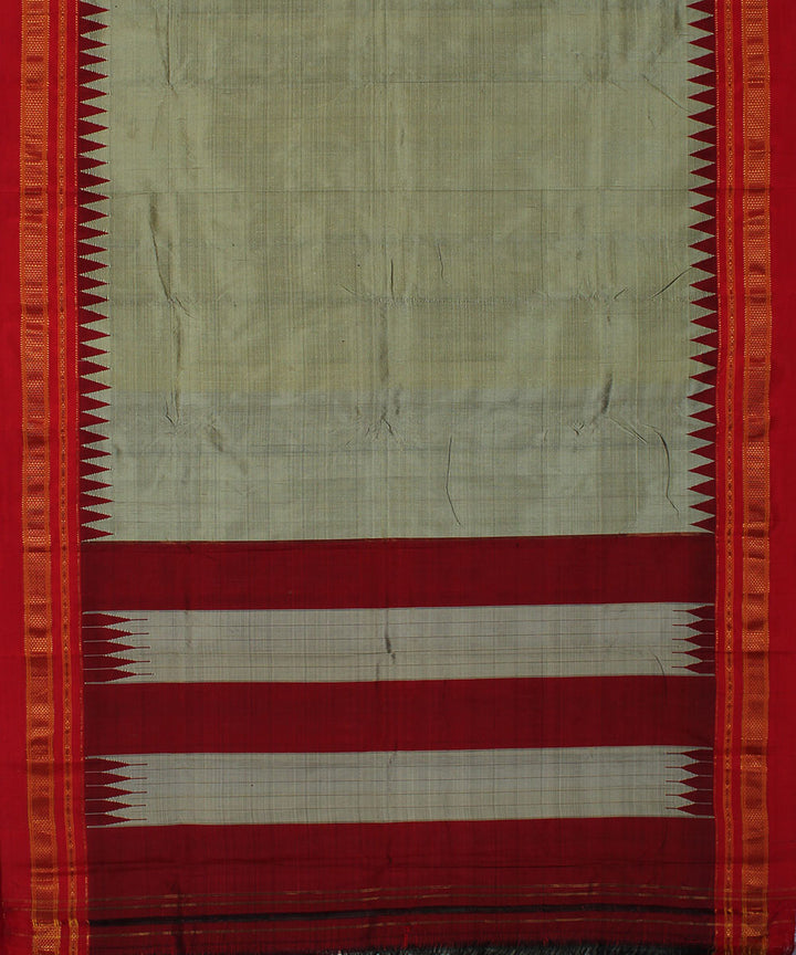 Grey red handwoven silk ilkal saree