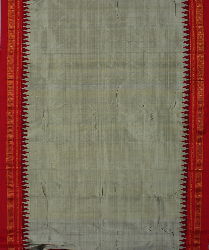 Grey red handwoven silk ilkal saree