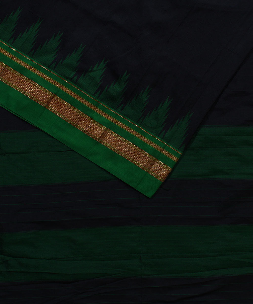 Black green handwoven silk ilkal saree