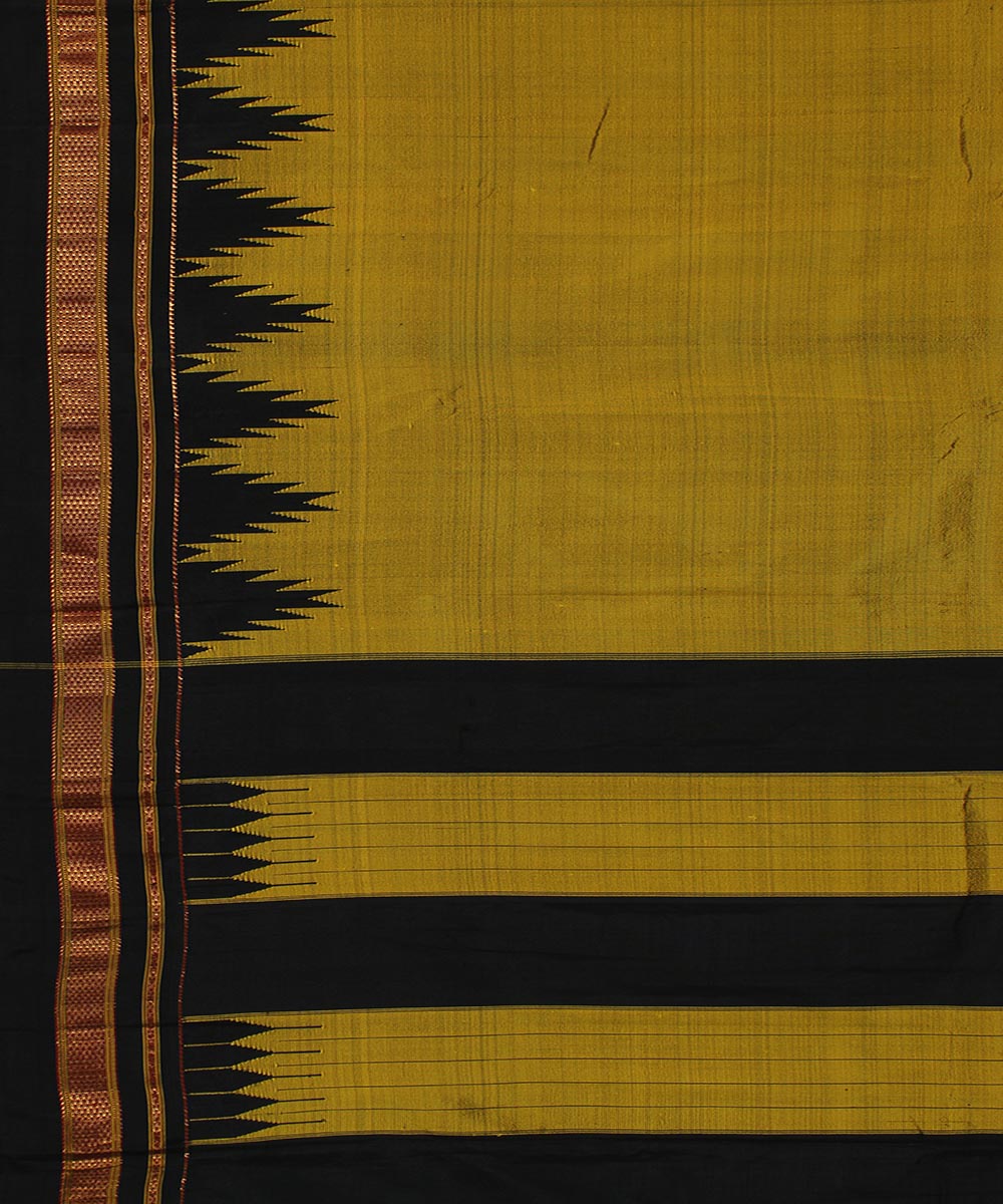Mustard black handwoven silk ilkal saree