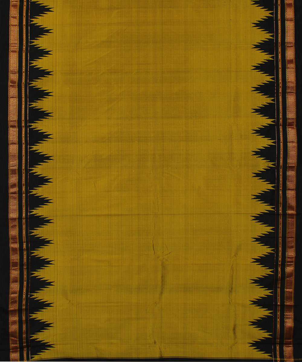 Mustard black handwoven silk ilkal saree