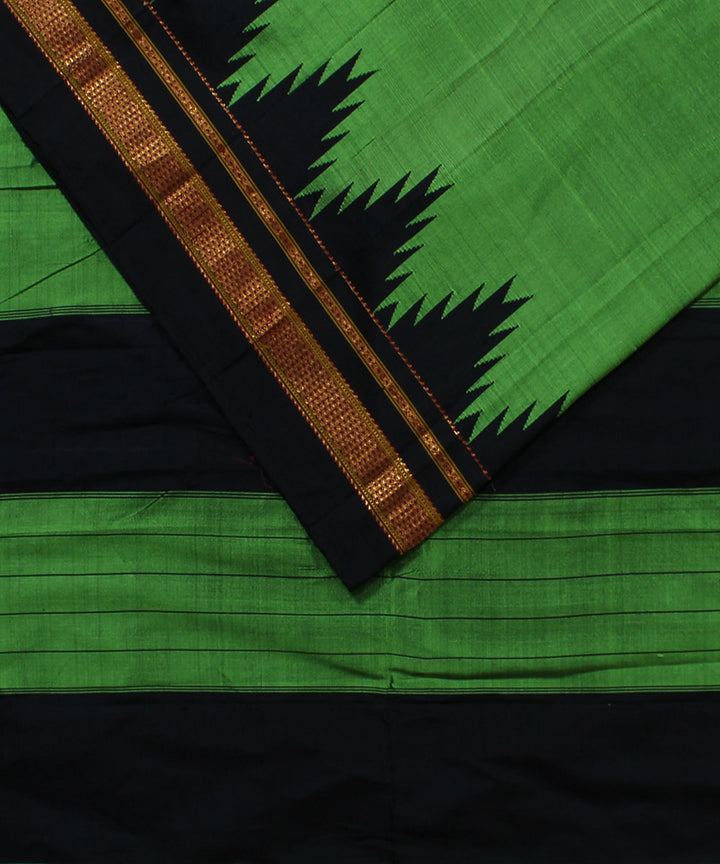 Light green black handwoven silk ilkal saree