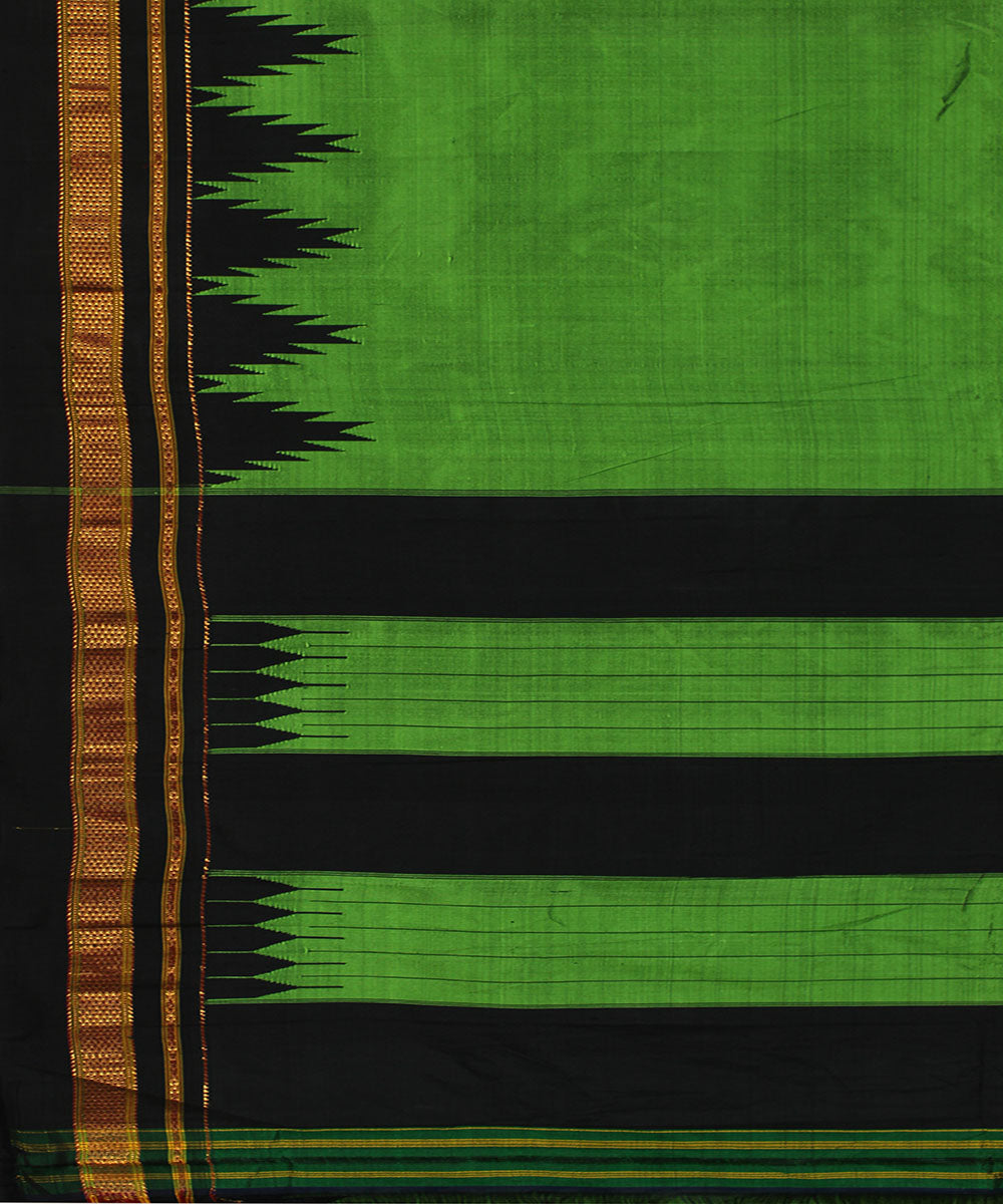Light green black handwoven silk ilkal saree
