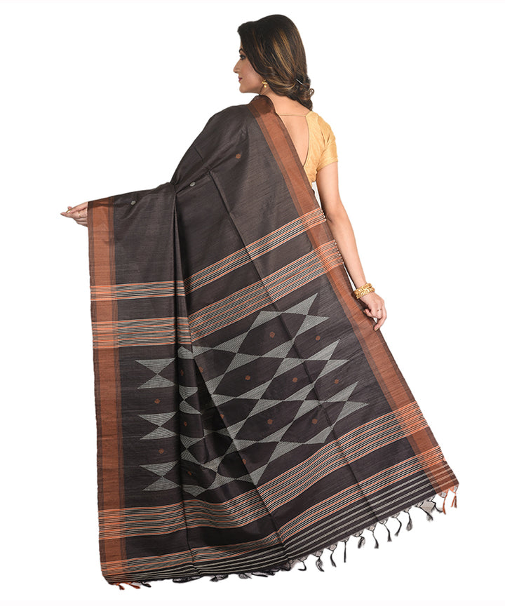 Black handwoven tussar silk sari