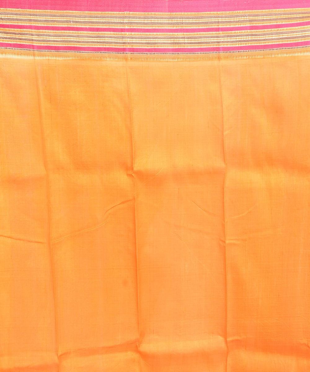 Pink orange handblock printed silk sari