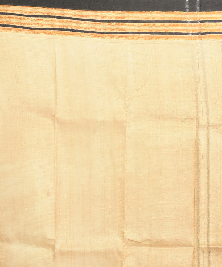 Cream handblock printed silk sari