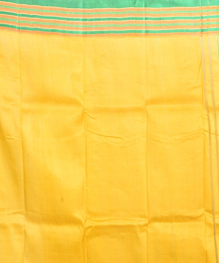 Dark green yellow handblock printed silk sari