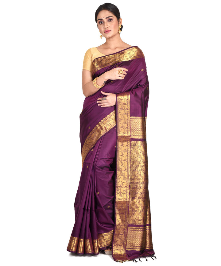 Purple handwoven silk bengal sari