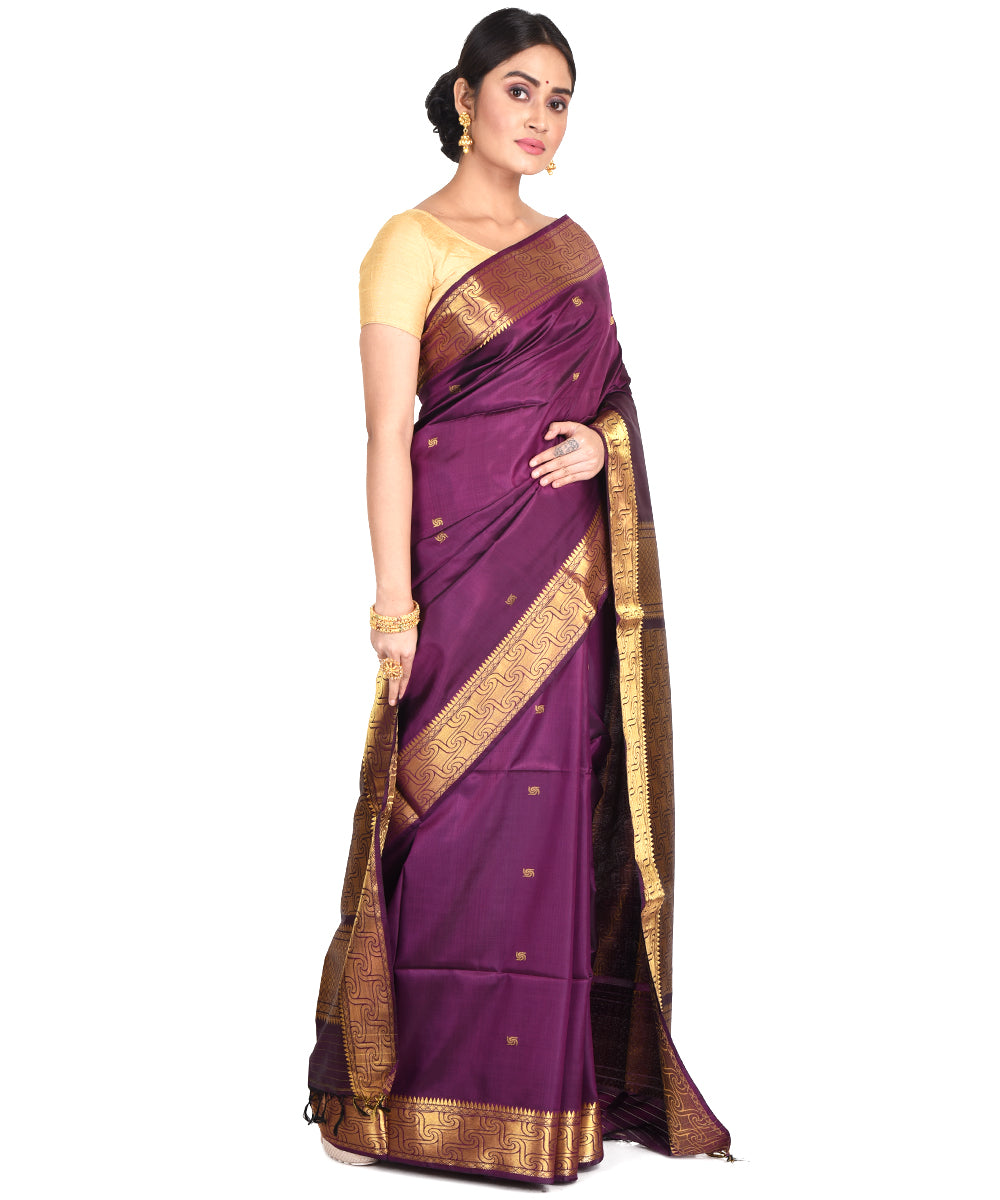 Purple handwoven silk bengal sari