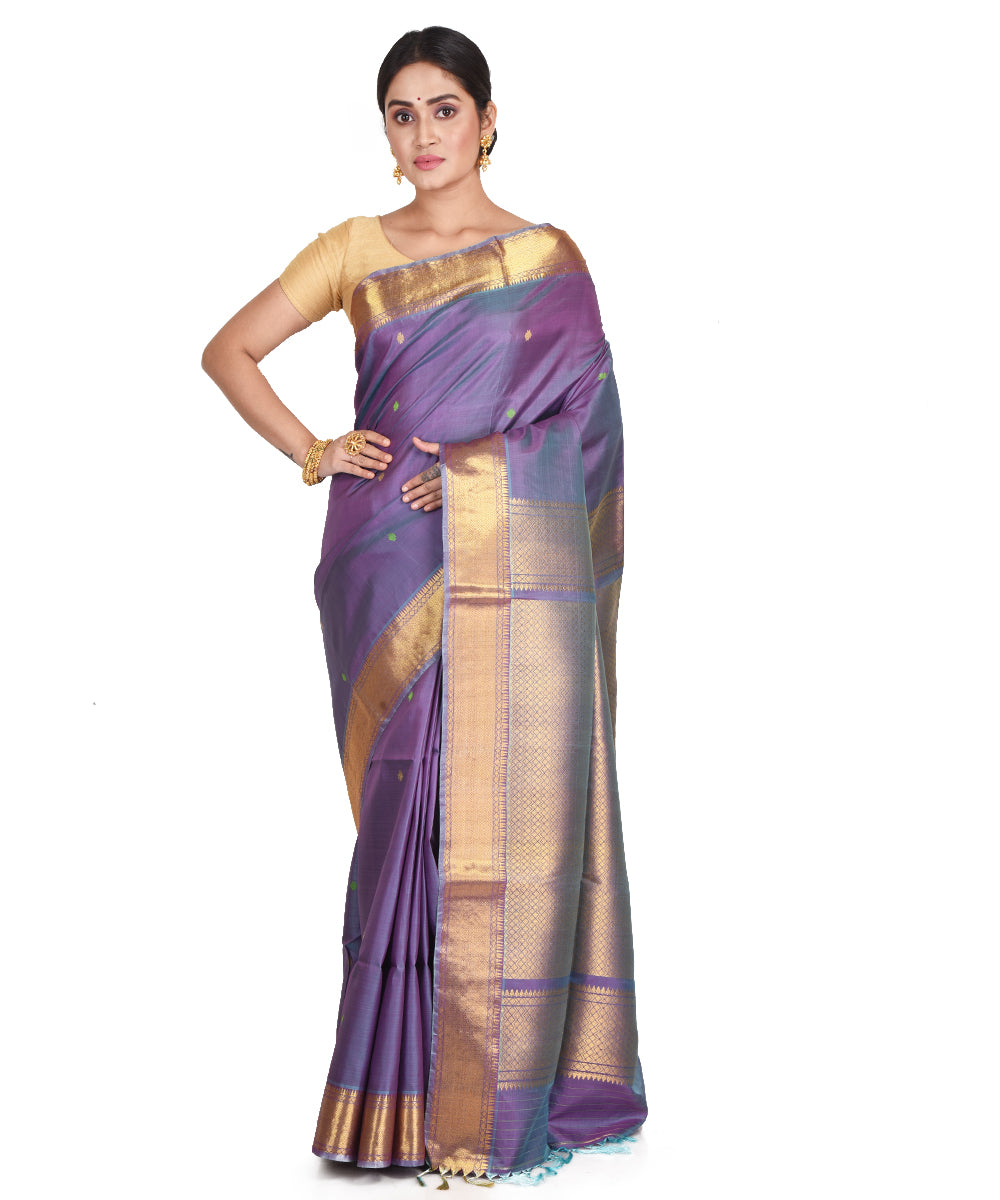 Double shaded mauve handwoven silk bengal sari