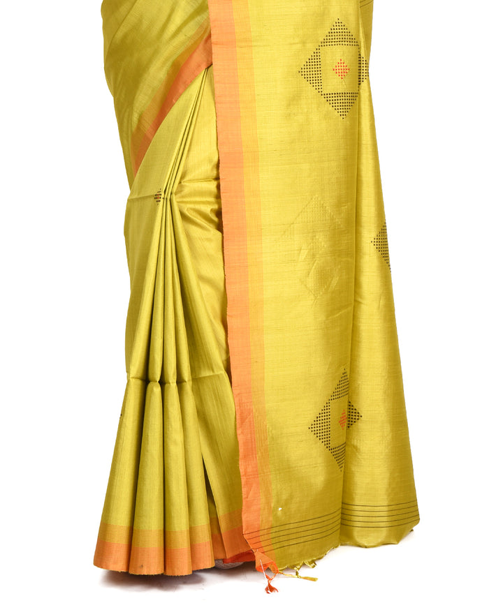 Lime yellow green handwoven tussar silk bengal sari