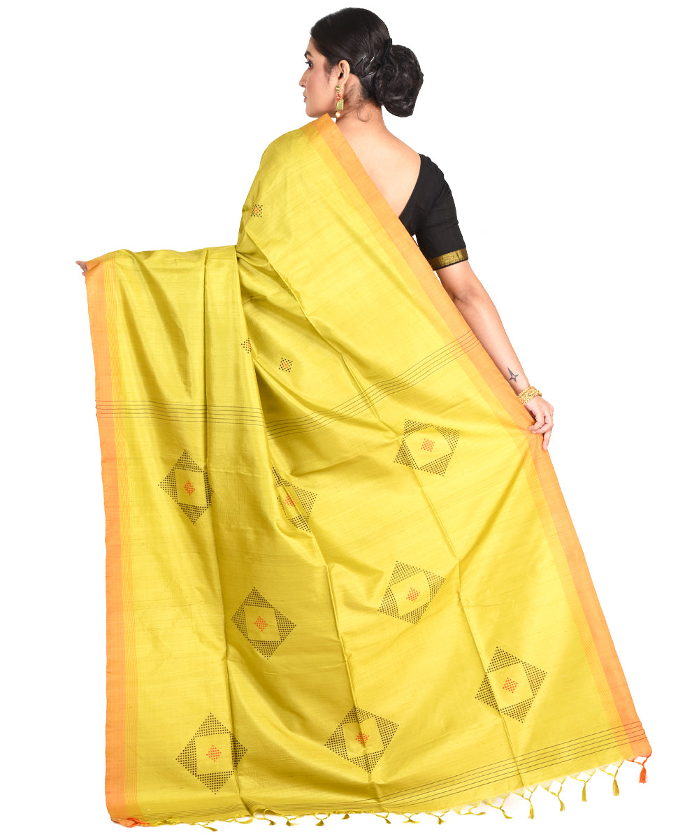 Lime yellow green handwoven tussar silk bengal sari